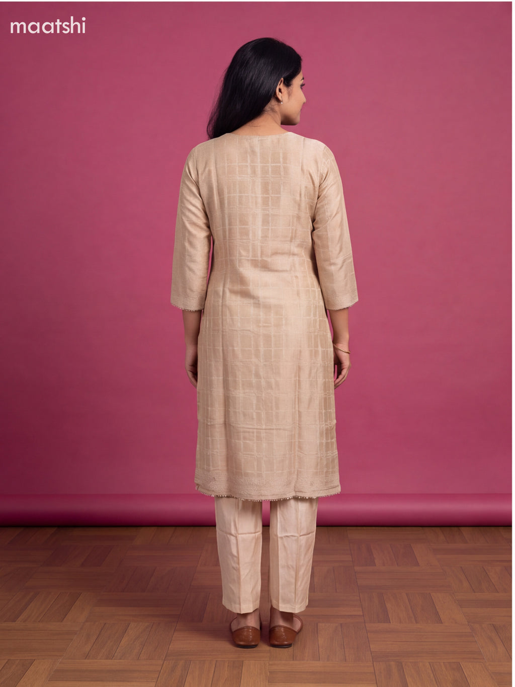 Cream Tissue Embroidery Work Straight Suit