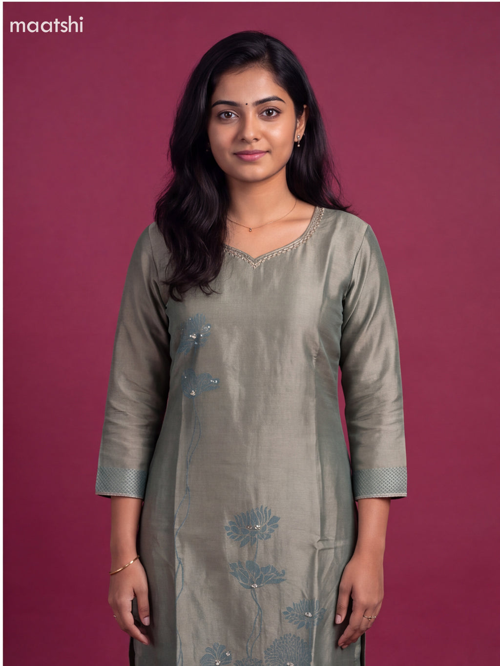 Teal Green Tissue Embroidery Work Straight Suit