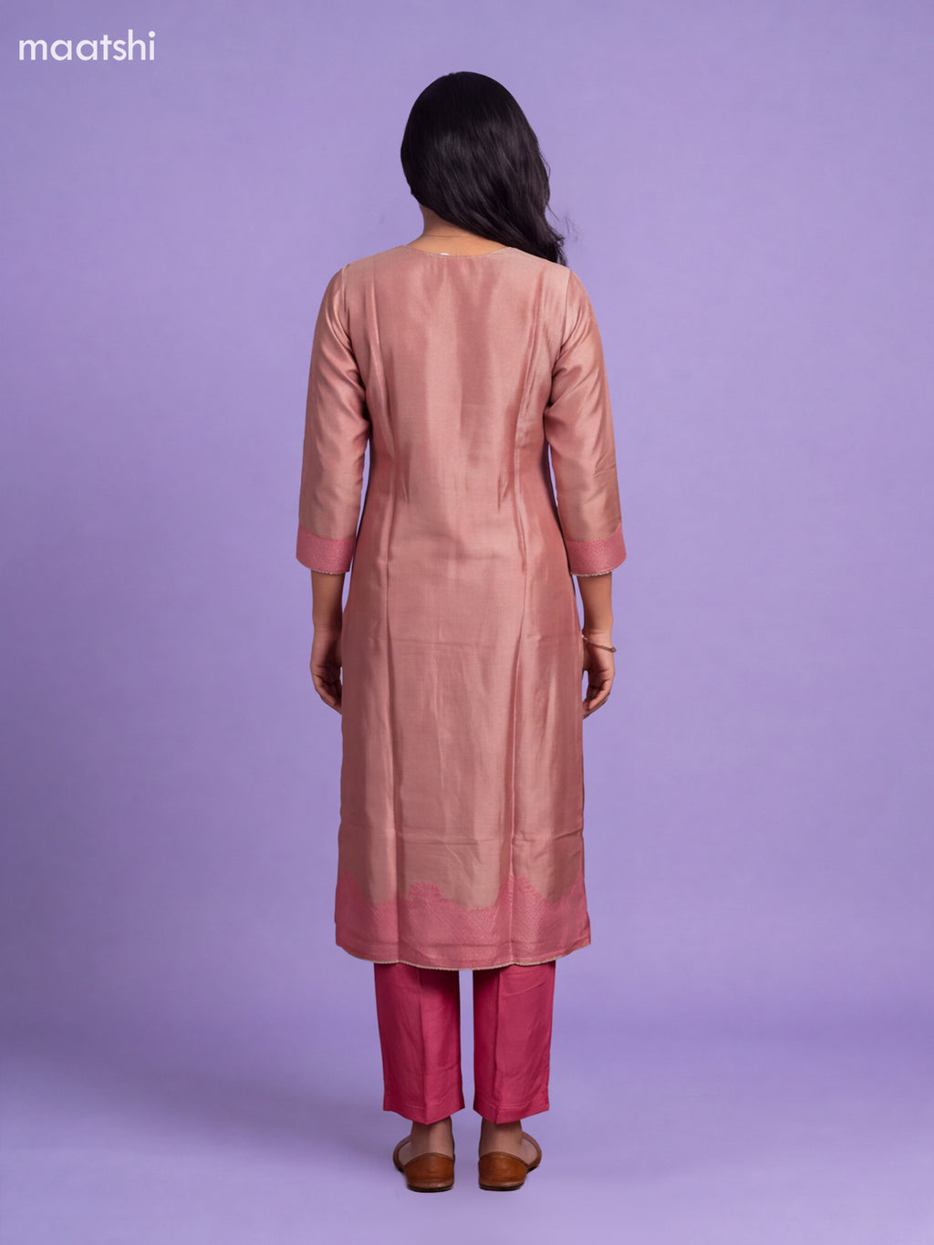 Mauve Pink Tissue Embroidery Work Straight Suit