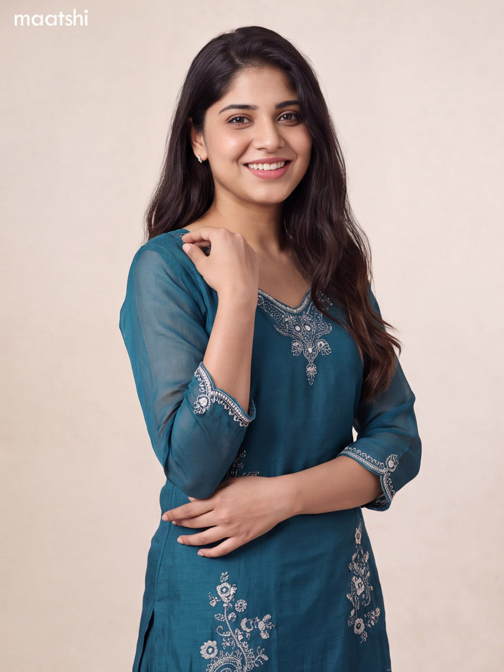Green Mul Chanderi Sequin & Embroidery Work Straight Suit