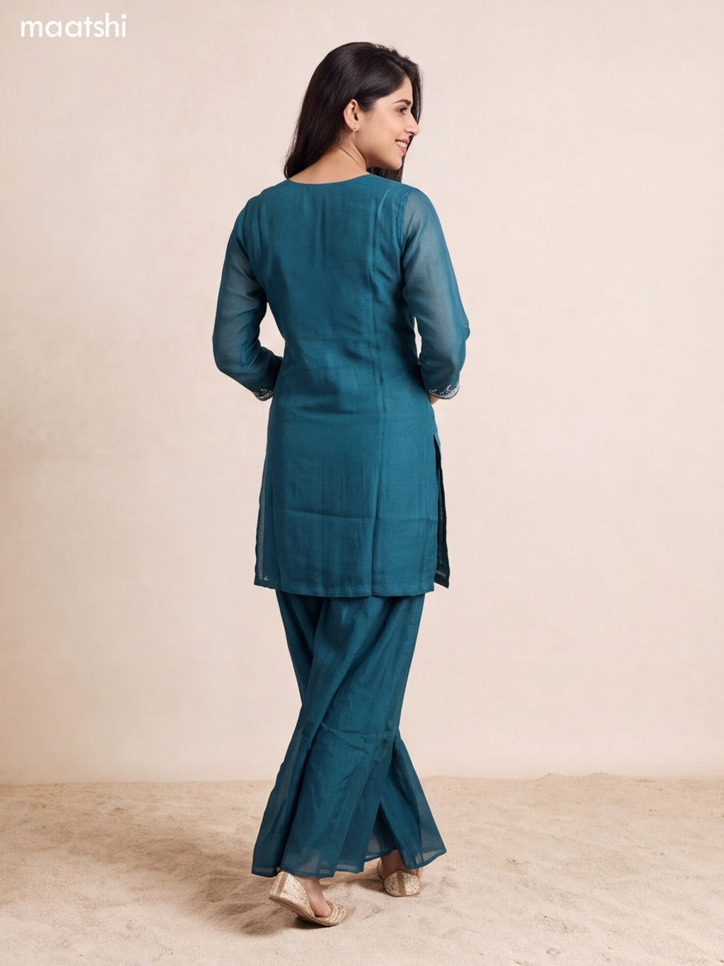 Green Mul Chanderi Sequin & Embroidery Work Straight Suit