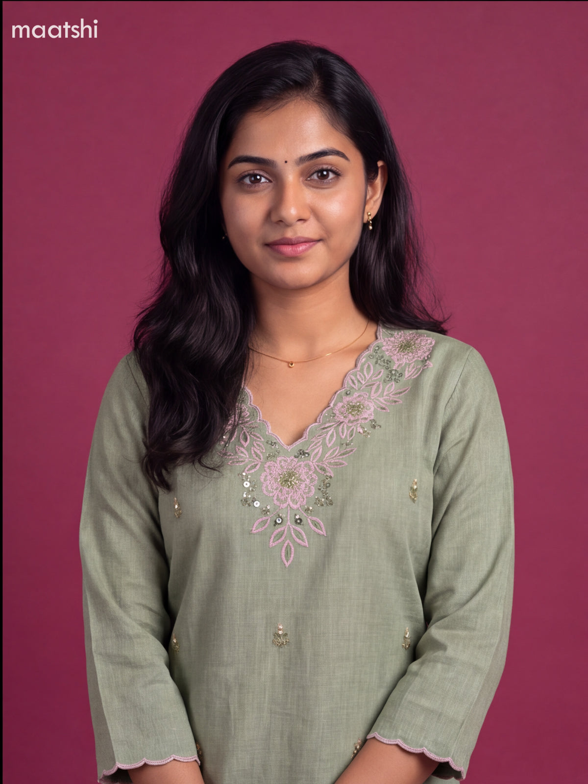 Light Green Cotton Embroidery Work Short Co-Ord Set