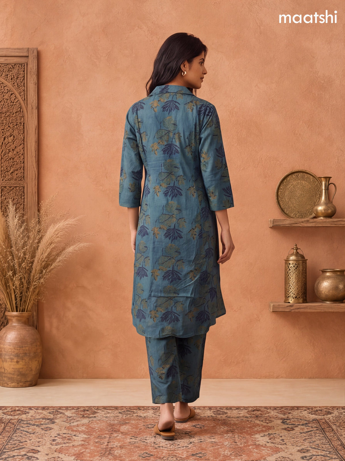 Green Cotton Printed Long Co-Ord Set