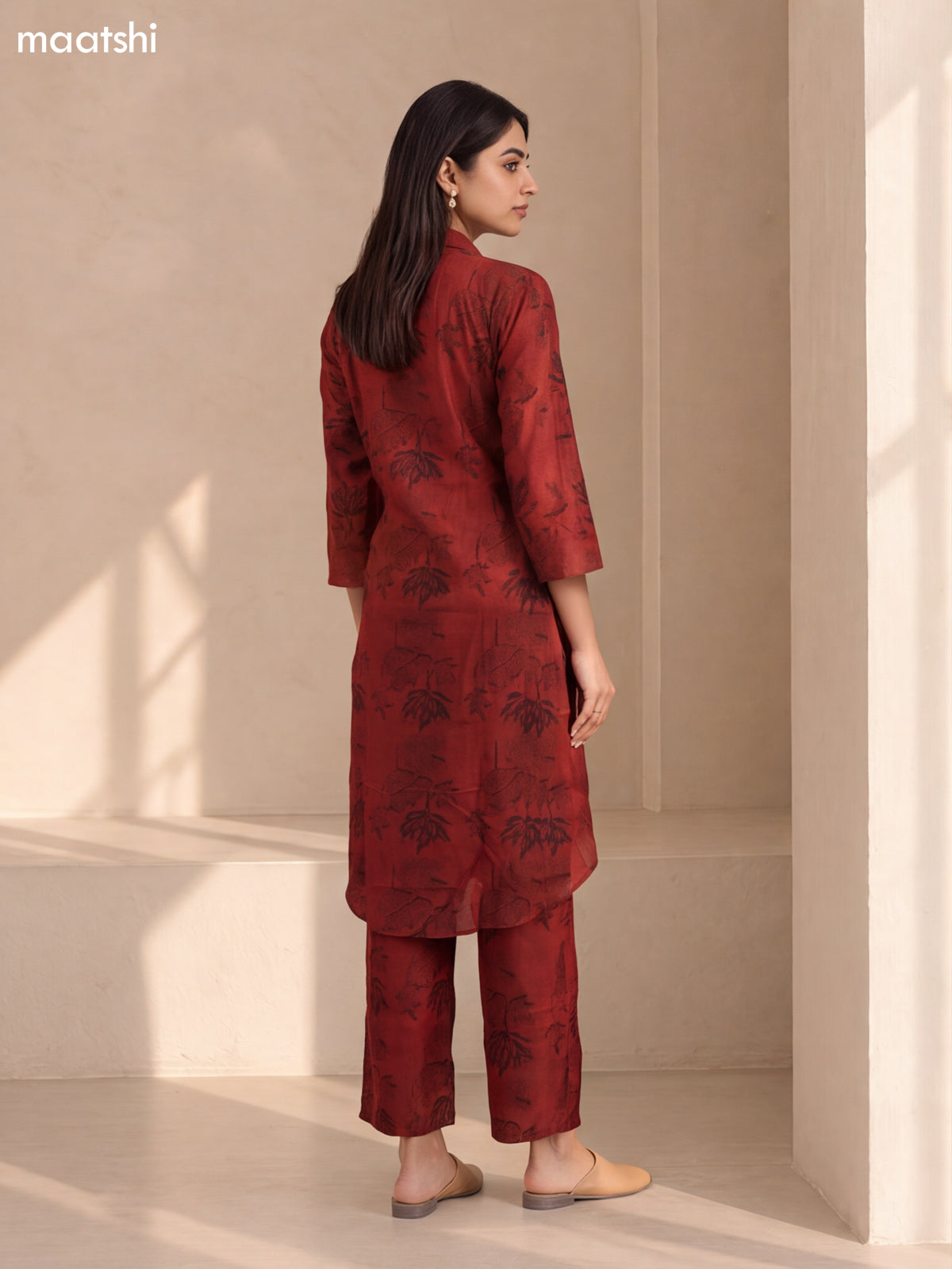 Maroon Cotton Printed Long Co-Ord Set