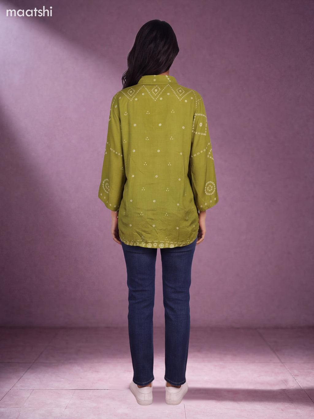 Olive Green and Off White Muslin Ajrakh Printed Women Shirt