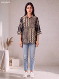 Biege and Sap Green Mul Chanderi Printed Women Shirt