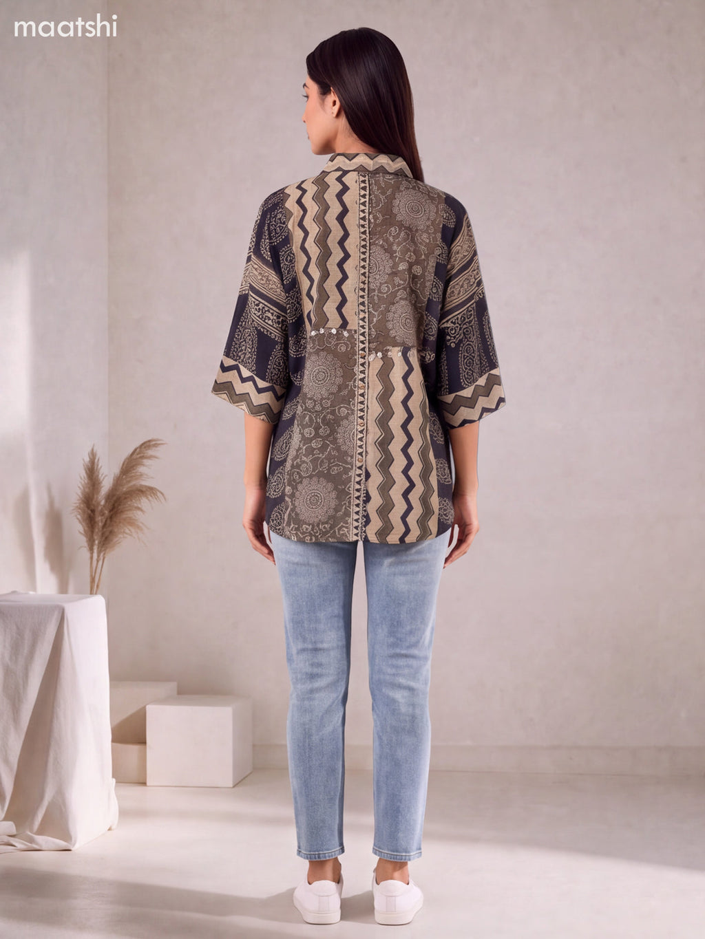 Biege and Sap Green Mul Chanderi Printed Women Shirt