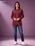 Maroon Muslin Printed Women Shirt