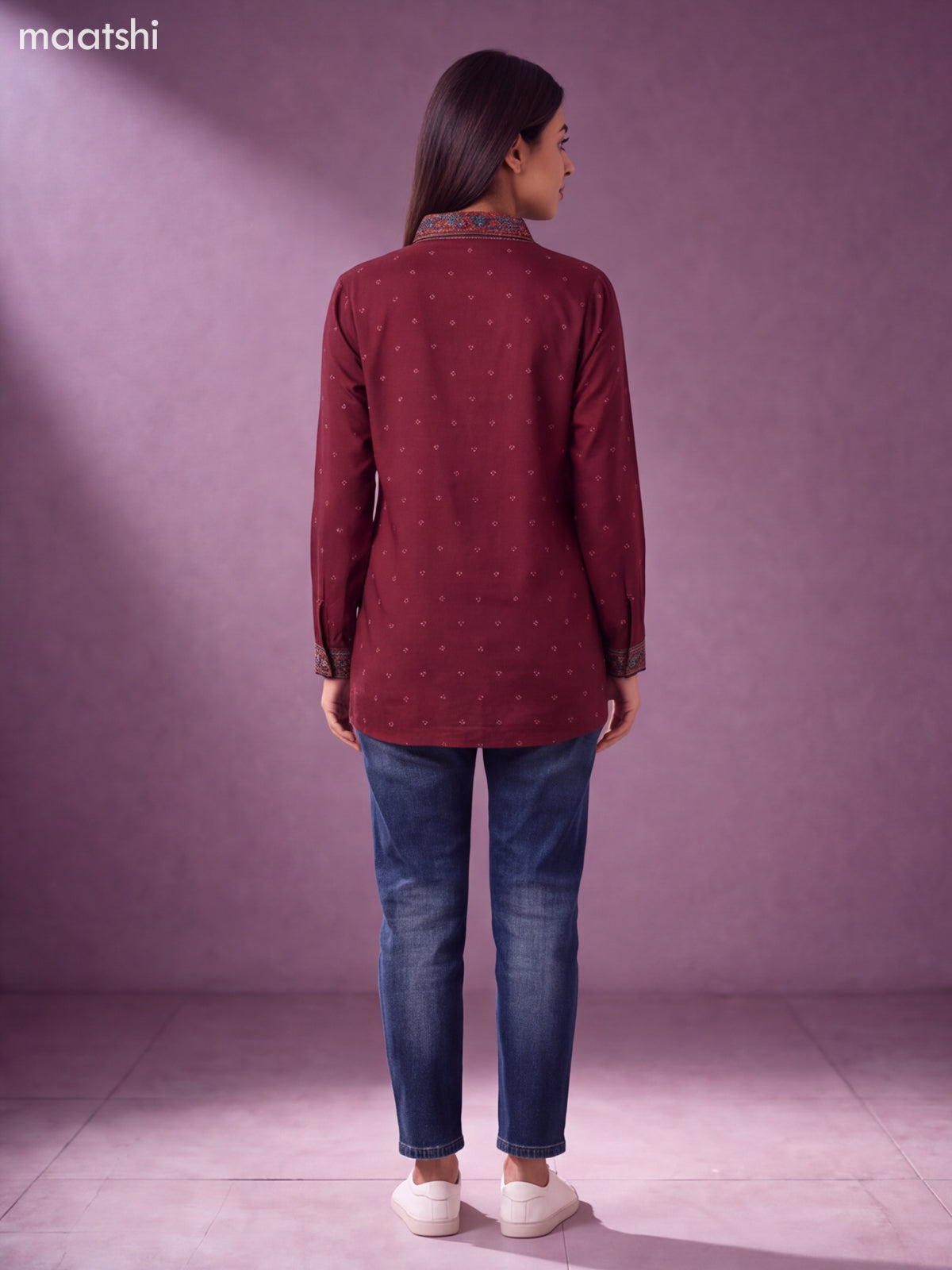 Maroon Muslin Printed Women Shirt