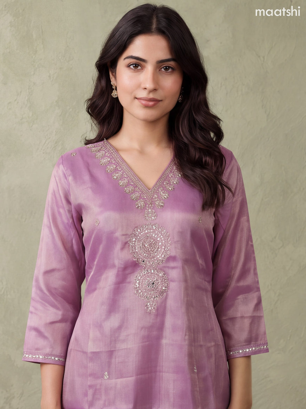 Lavender Tissue Heavy Embroidery Work Straight Suit