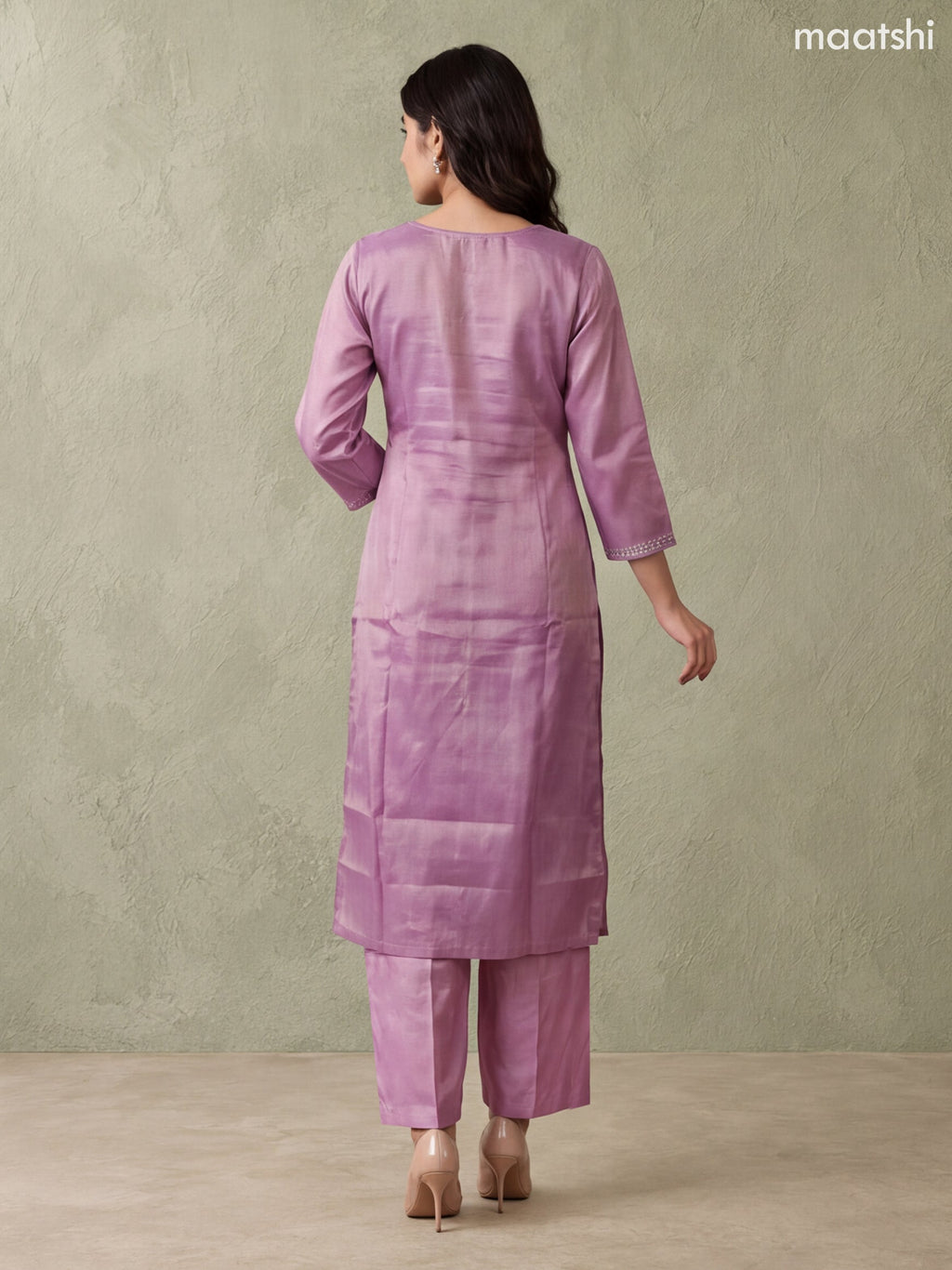 Lavender Tissue Heavy Embroidery Work Straight Suit