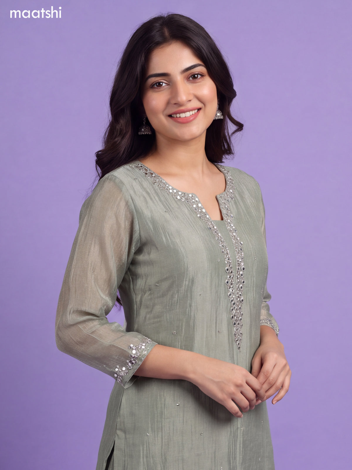 Mehendi Green Tissue Elegant Embroidery Work Straight Suit