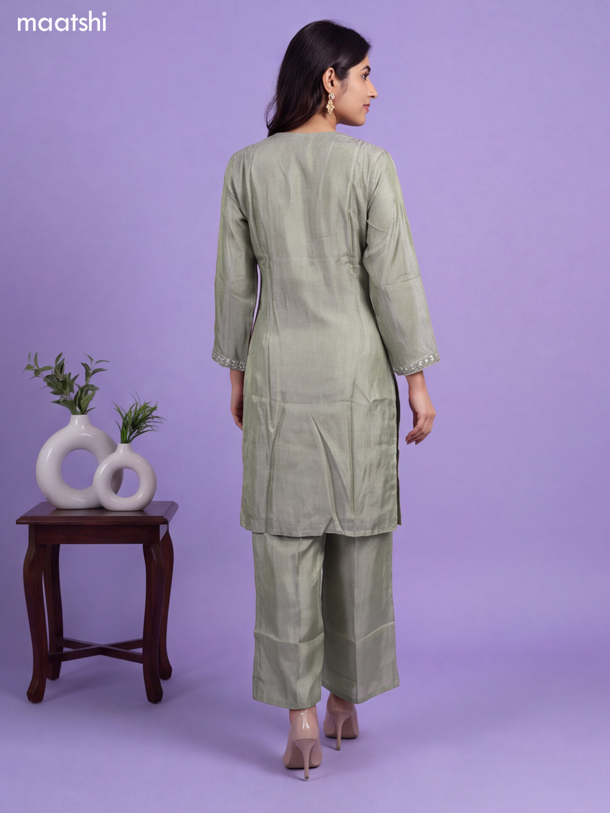 Mehendi Green Tissue Elegant Embroidery Work Straight Suit