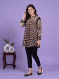 Brown and Biege Mul Chanderi Geometric Printed Women Shirt