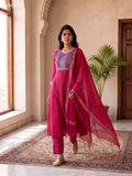 Dark Pink and Violet Mul Chanderi Sequin & Embroidery Work Anarkali Suit