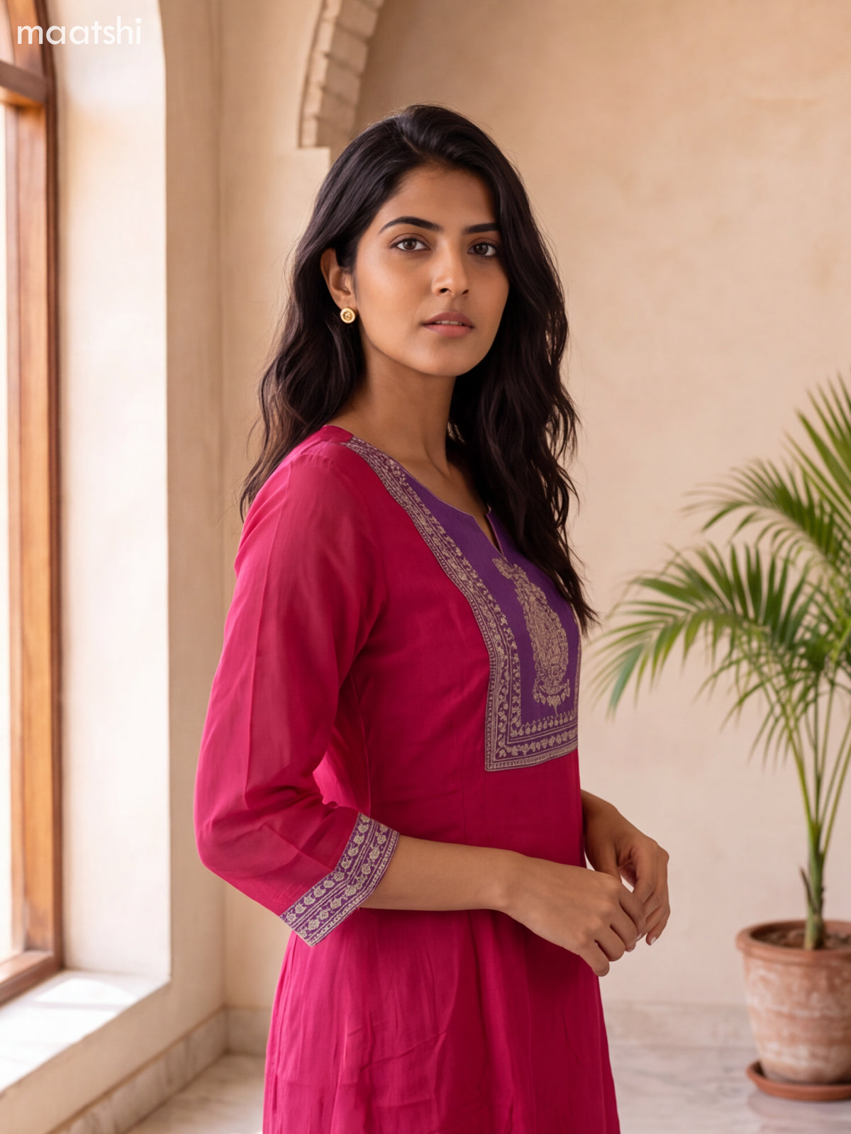 Dark Pink and Violet Mul Chanderi Sequin & Embroidery Work Anarkali Suit