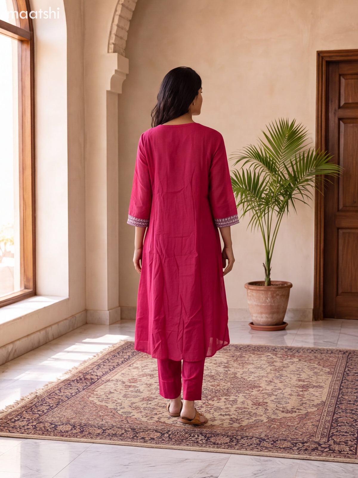 Dark Pink and Violet Mul Chanderi Sequin & Embroidery Work Anarkali Suit