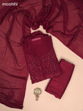 Georgette dress material maroon with sequin & embroidery work neck pattern and bottom & dupatta