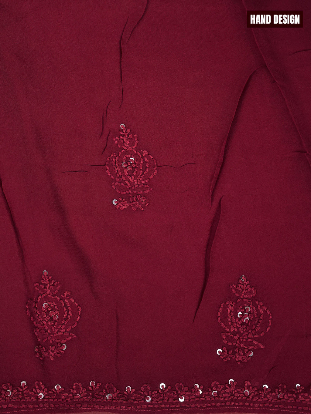 Georgette dress material maroon with sequin & embroidery work neck pattern and bottom & dupatta