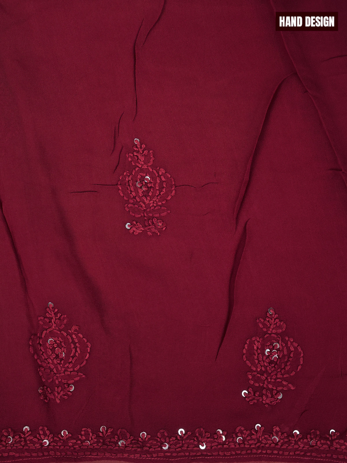 Georgette dress material maroon with sequin & embroidery work neck pattern and bottom & dupatta