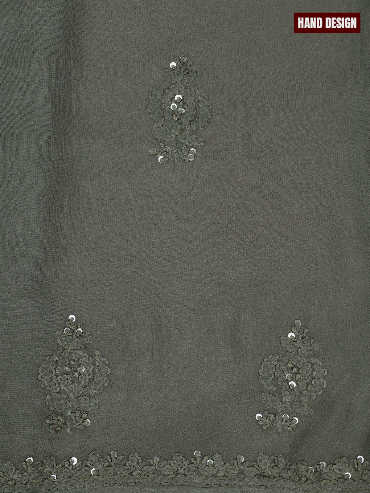 Georgette dress material sap green with sequin & embroidery work neck pattern and bottom & dupatta