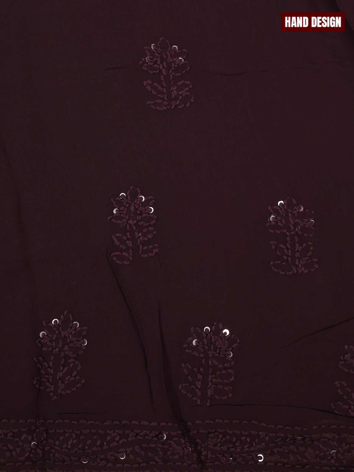 Georgette dress material dark coffee brown with sequin & embroidery work neck pattern and bottom & dupatta