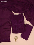 Georgette dress material wine shade with sequin & embroidery work neck pattern and bottom & dupatta