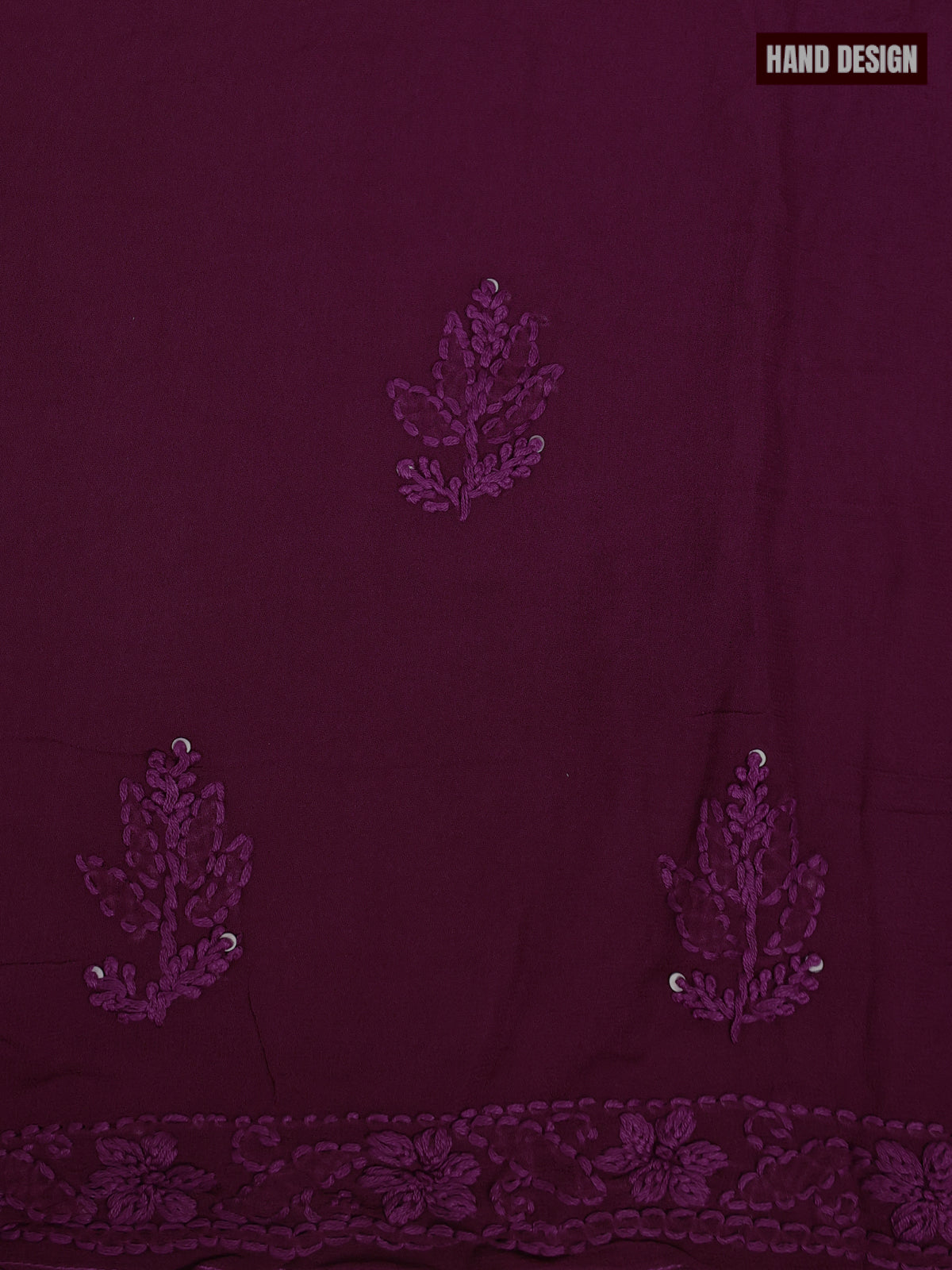 Georgette dress material wine shade with sequin & embroidery work neck pattern and bottom & dupatta