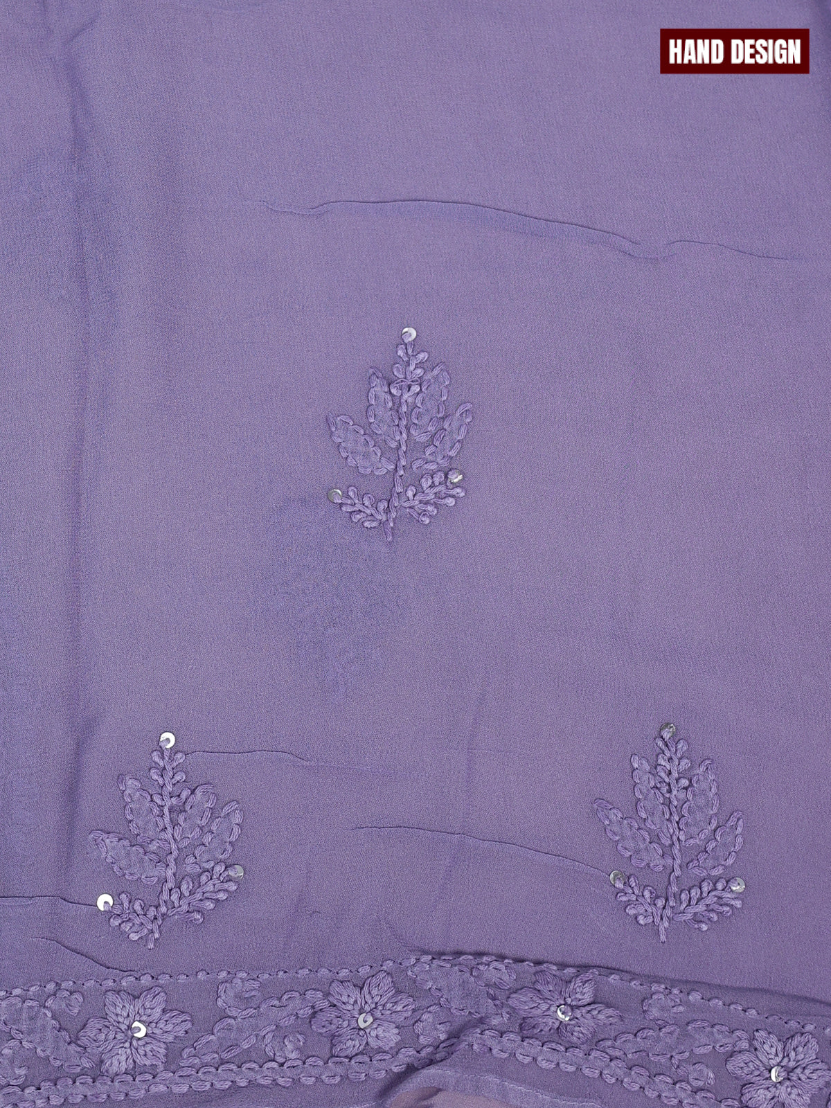 Georgette dress material purple grey with sequin & embroidery work neck pattern and bottom & dupatta