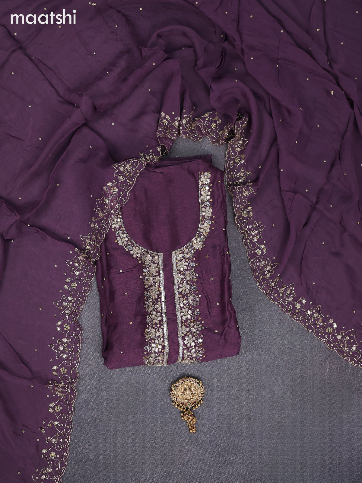 Festive wear dress material pastel purple with sequin & beaded work neck pattern and bottom & dupatta