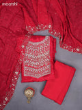 Festive wear dress material red with sequin & beaded work neck pattern and bottom & dupatta