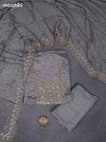 Festive wear dress material grey with sequin & beaded work neck pattern and bottom & dupatta