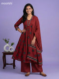Maroon and Black Cotton Printed Anarkali Suit
