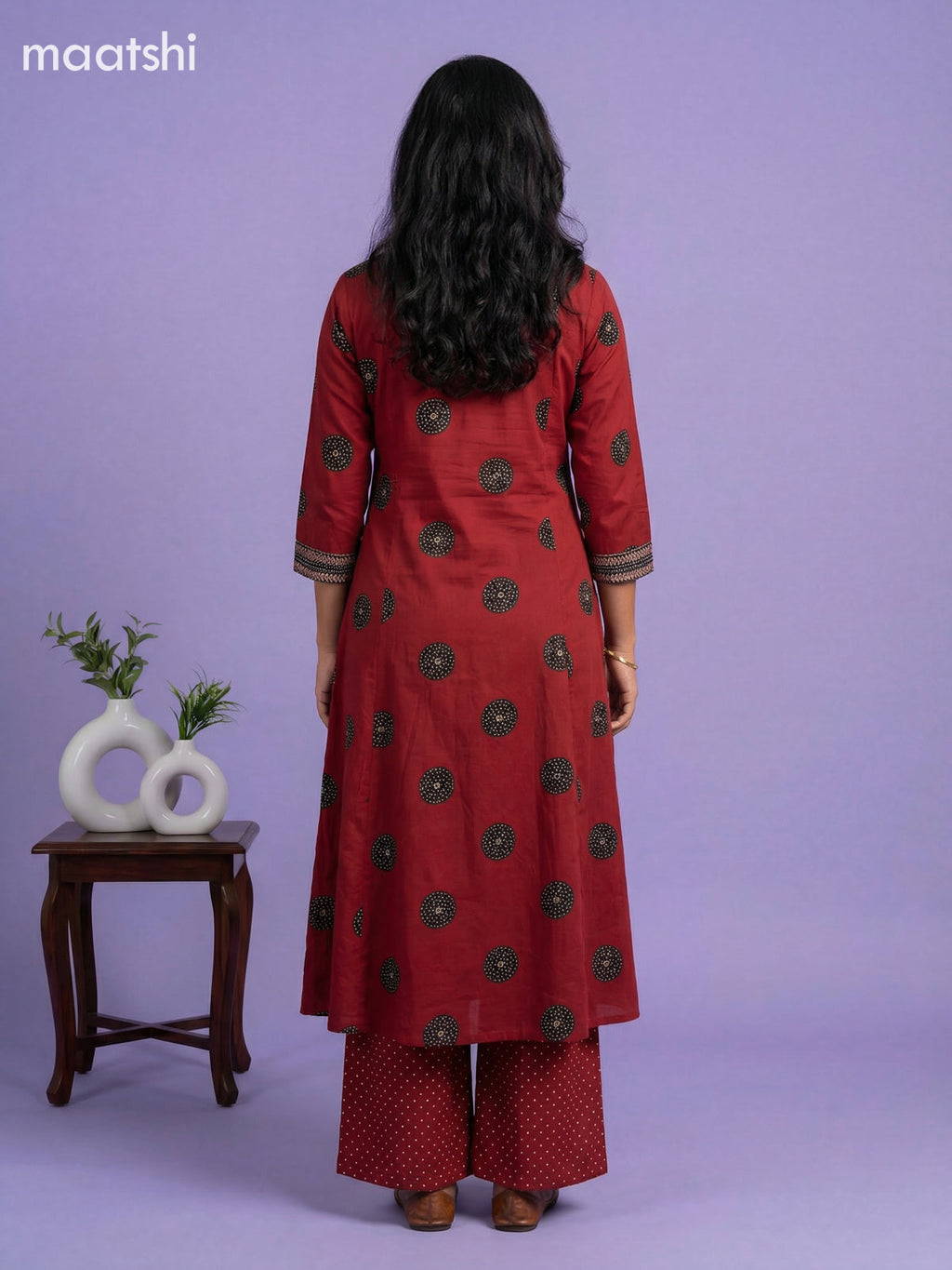Maroon and Black Cotton Printed Anarkali Suit