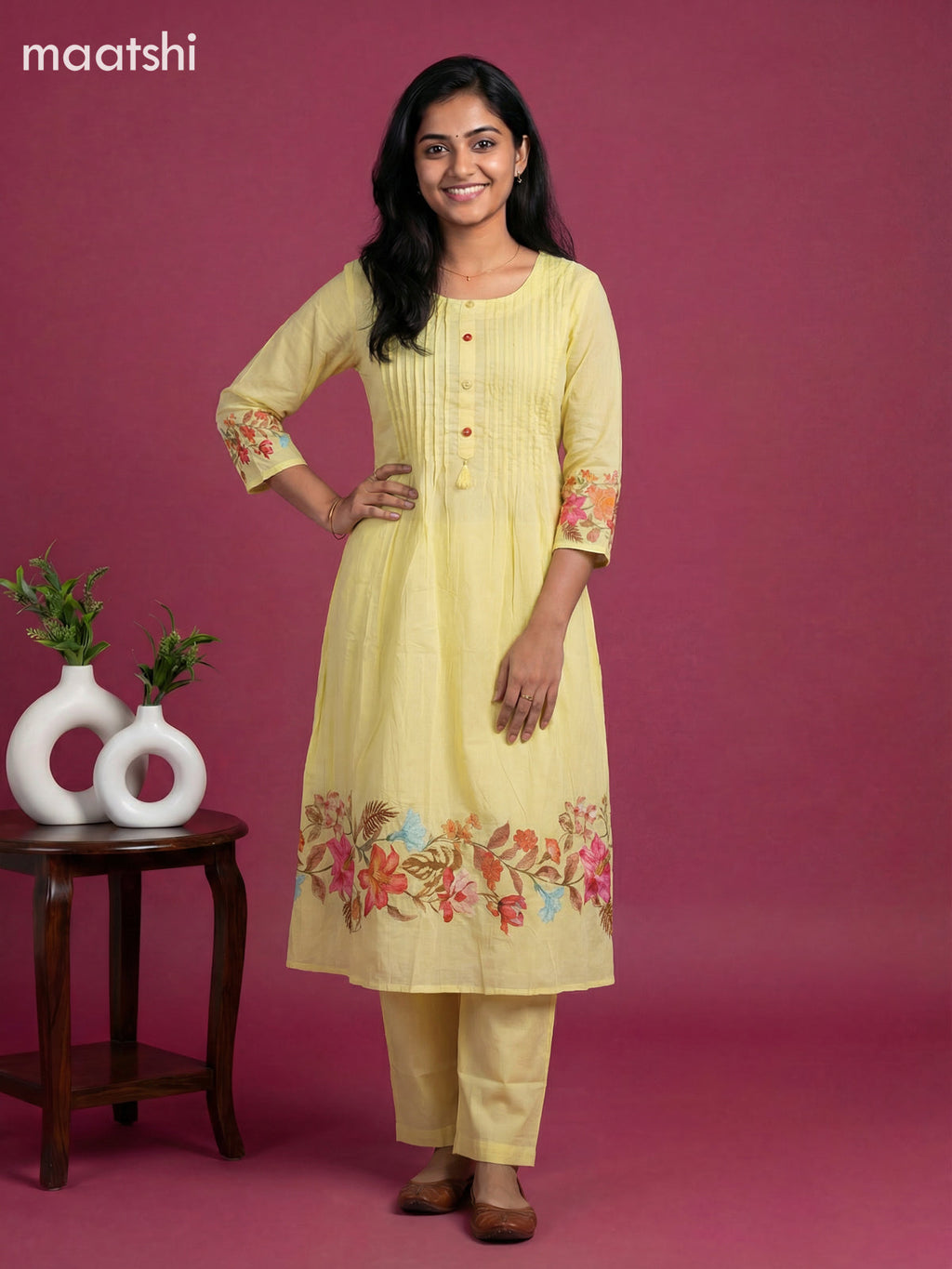 Yellow Cotton Floral Printed Anarkali Suits