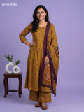 Dark Mustard and Maroon Cotton Kalamkari Printed Anarkali Suits