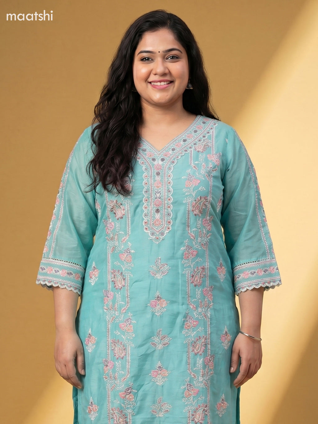 Teal Blue Chanderi Embroidery Work Salwar Suit