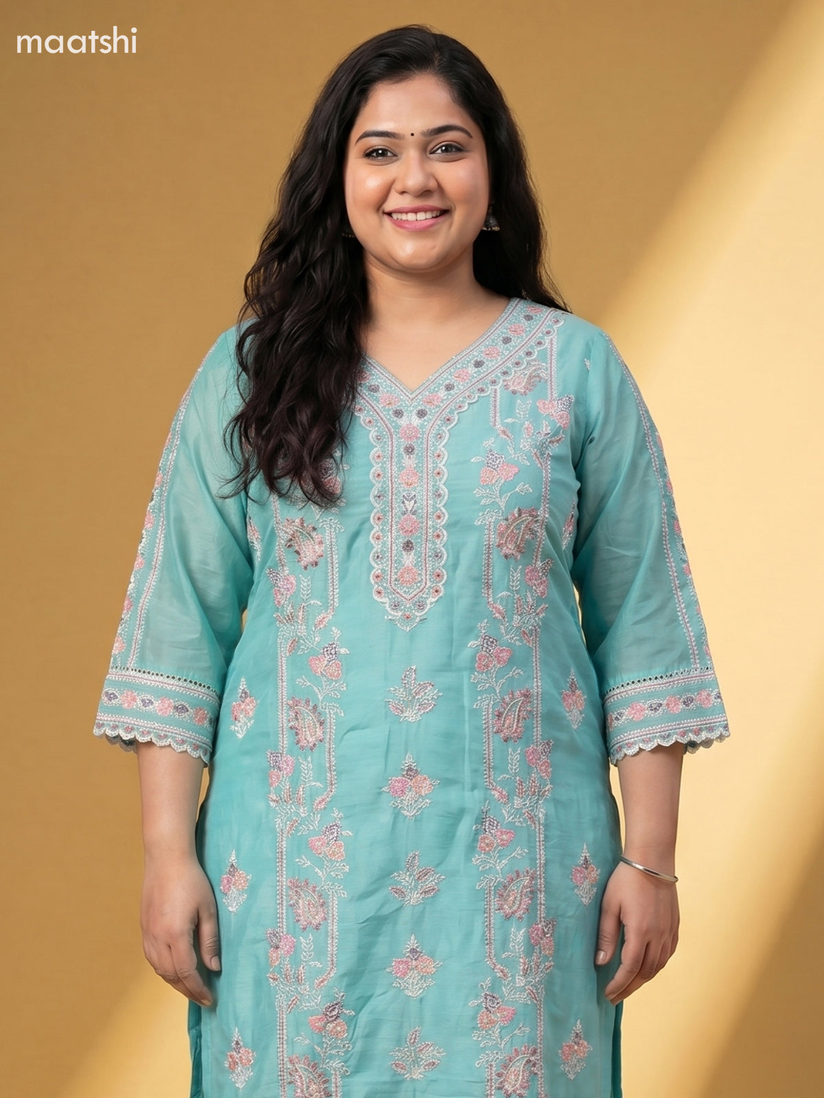 Teal Blue Chanderi Embroidery Work Salwar Suit