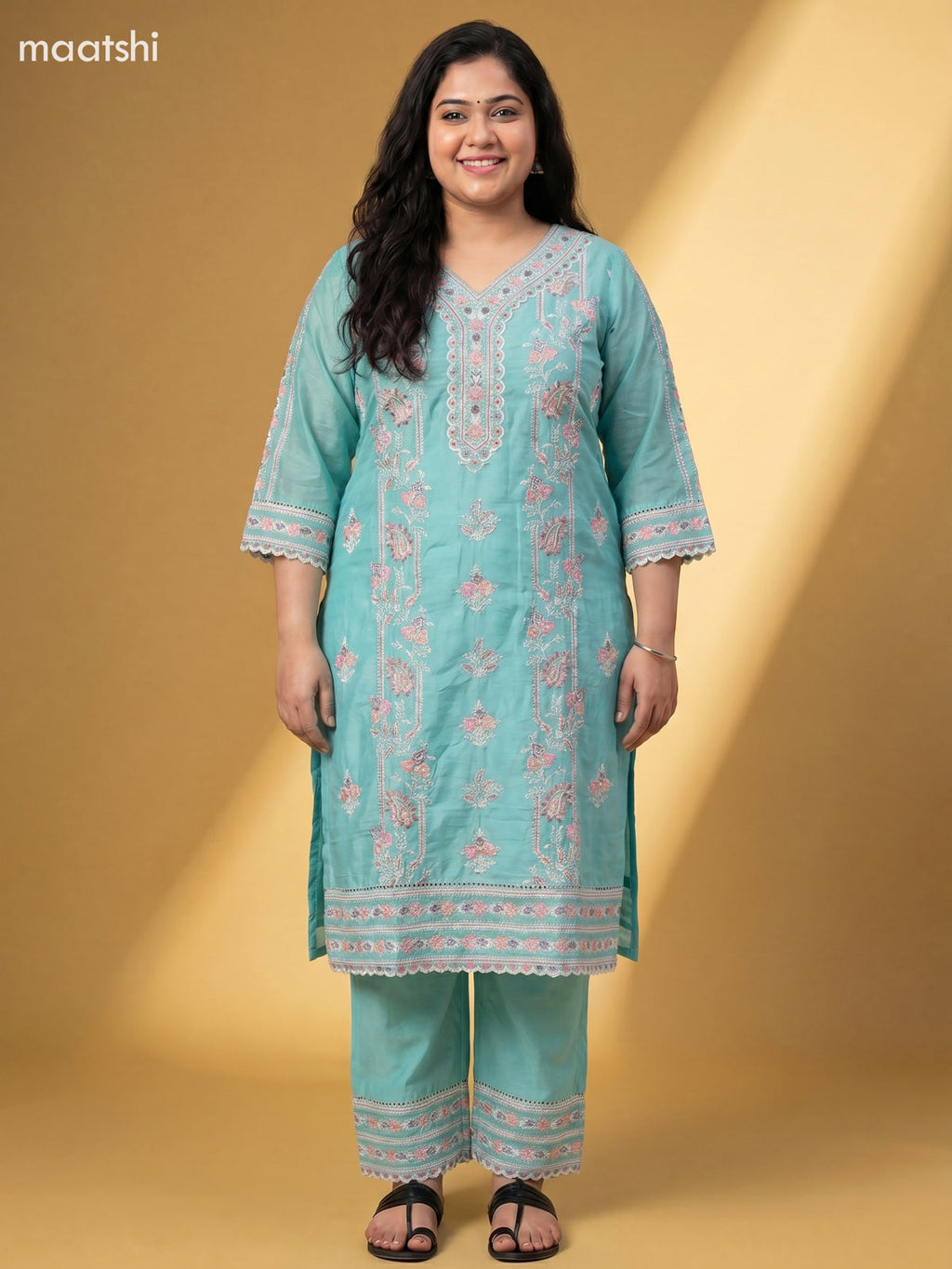 Teal Blue Chanderi Embroidery Work Salwar Suit