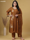 Dark Mustard Cotton Embroidery Work Straight Suit