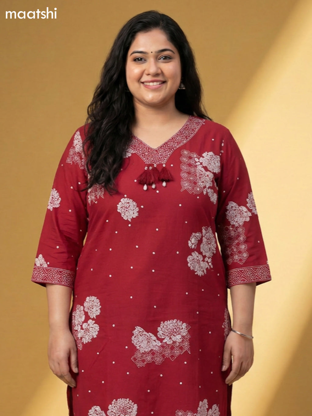 Maroon Cotton Floral Printed and Embroidery Work Straight Suit