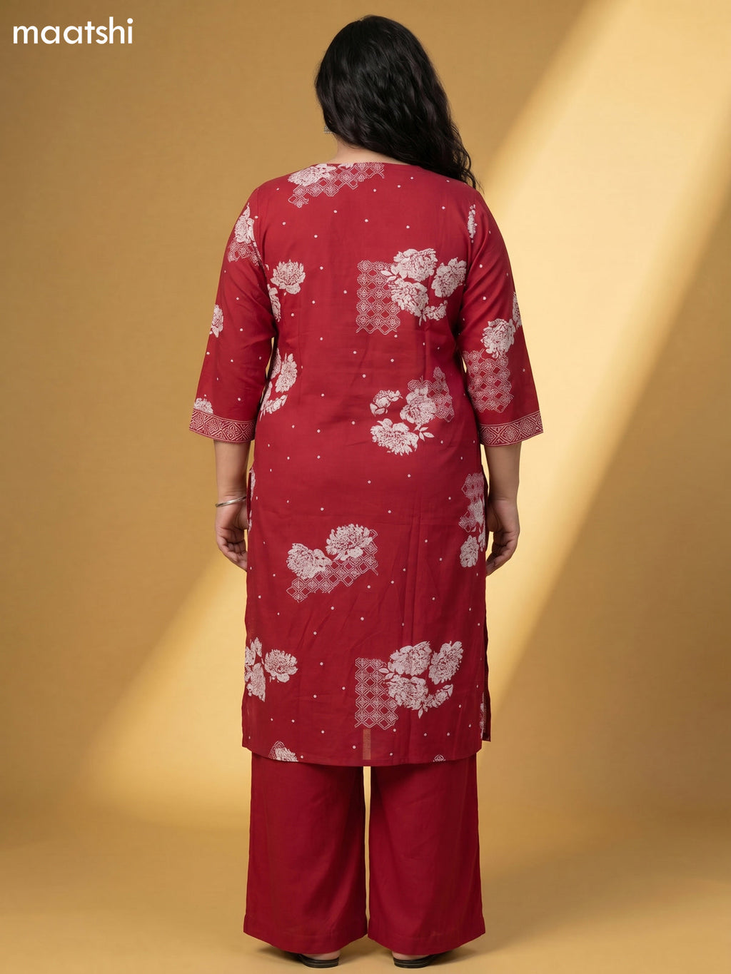 Maroon Cotton Floral Printed and Embroidery Work Straight Suit