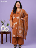 Rustic Orange Cotton Floral Printed and Embroidery Work Straight Suit