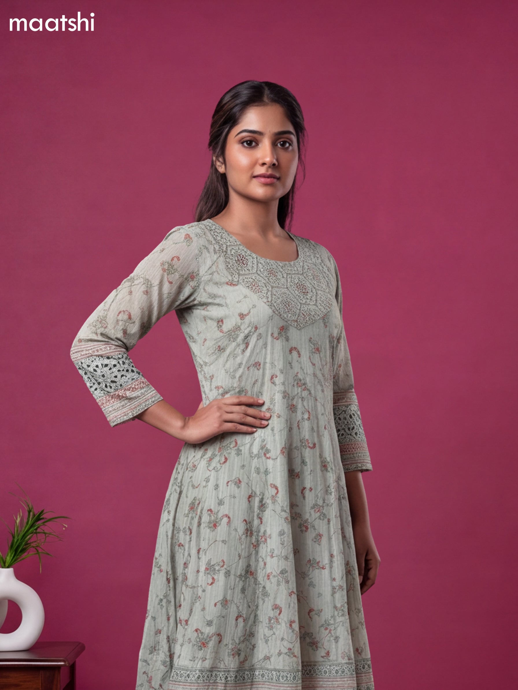 Pastel Green Cotton Printed & Embroidery Work Anarkali Suit