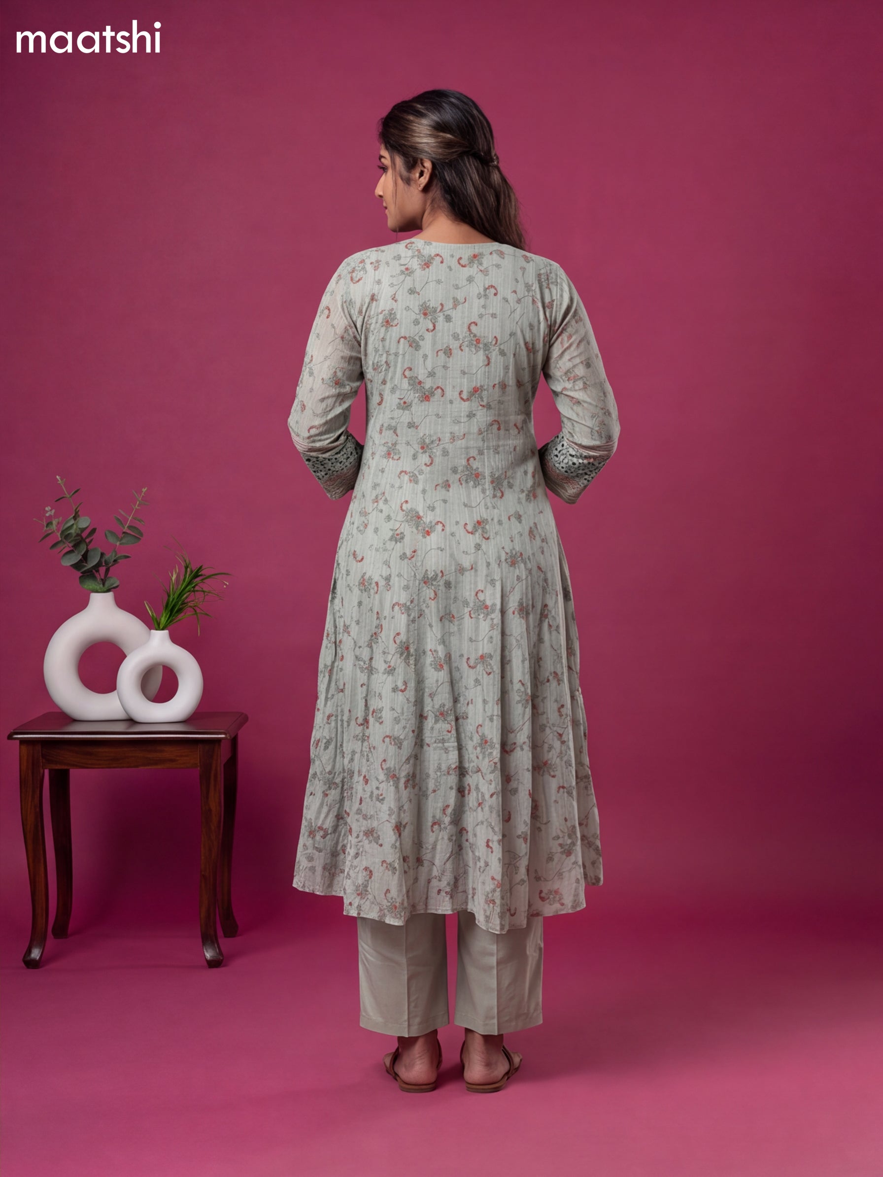 Pastel Green Cotton Printed & Embroidery Work Anarkali Suit
