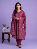 Magenta Pink Cotton Patola Printed & Simple Embroidery Work Anarkali Suit