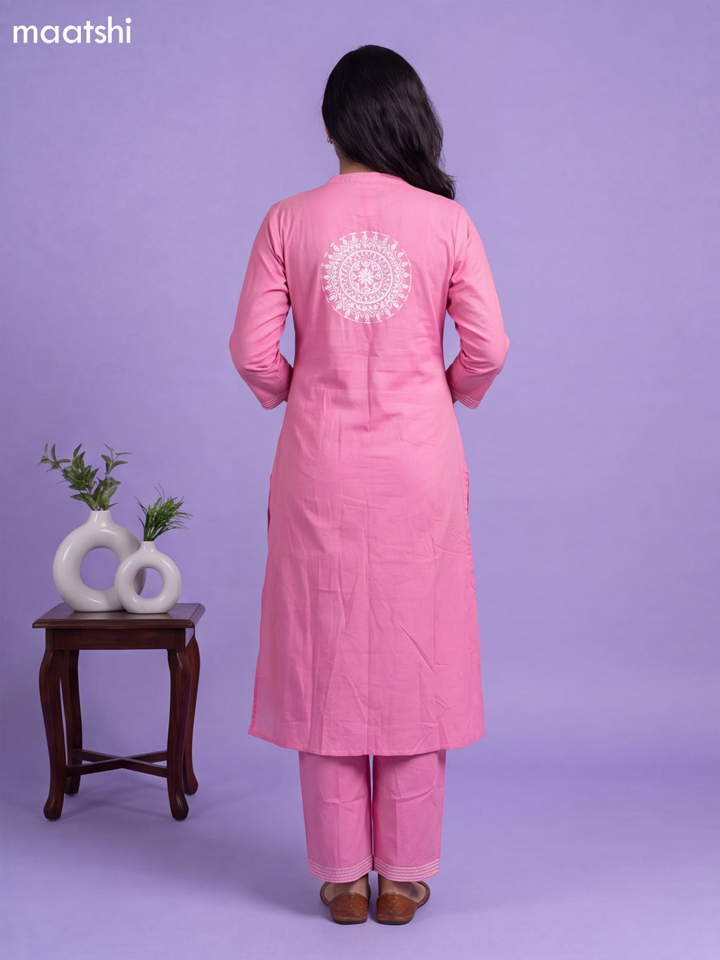 Lotus Pink Cotton Pintuck Design & Simple Embroidery Work A-Line Suit