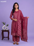 Magenta Pink Cotton Printed & Embroidery Work A-Line Suit