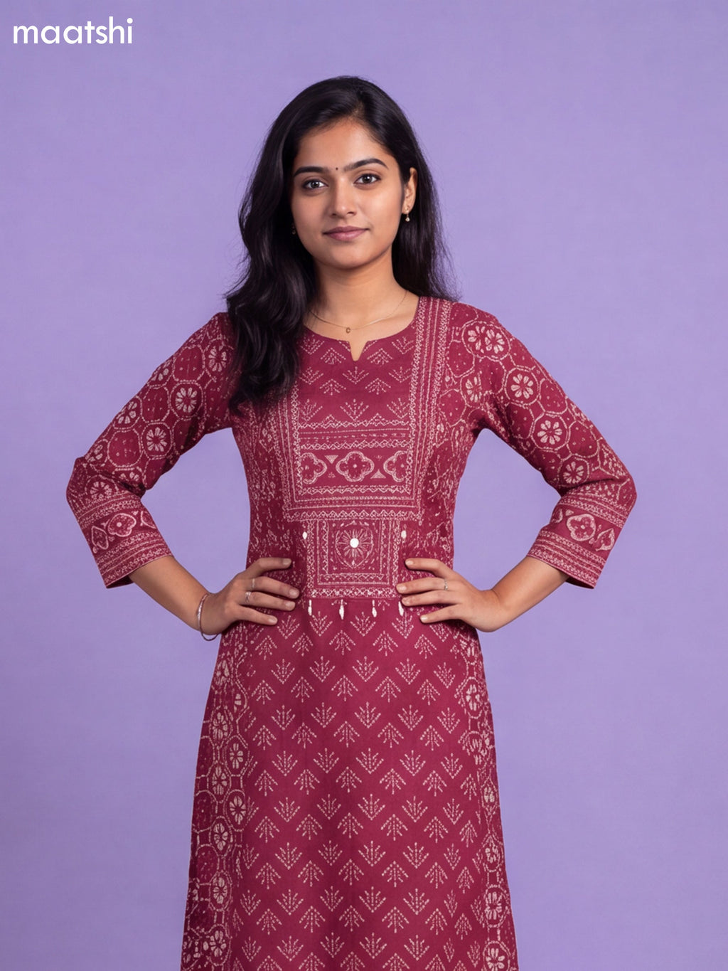 Magenta Pink Cotton Printed & Embroidery Work A-Line Suit