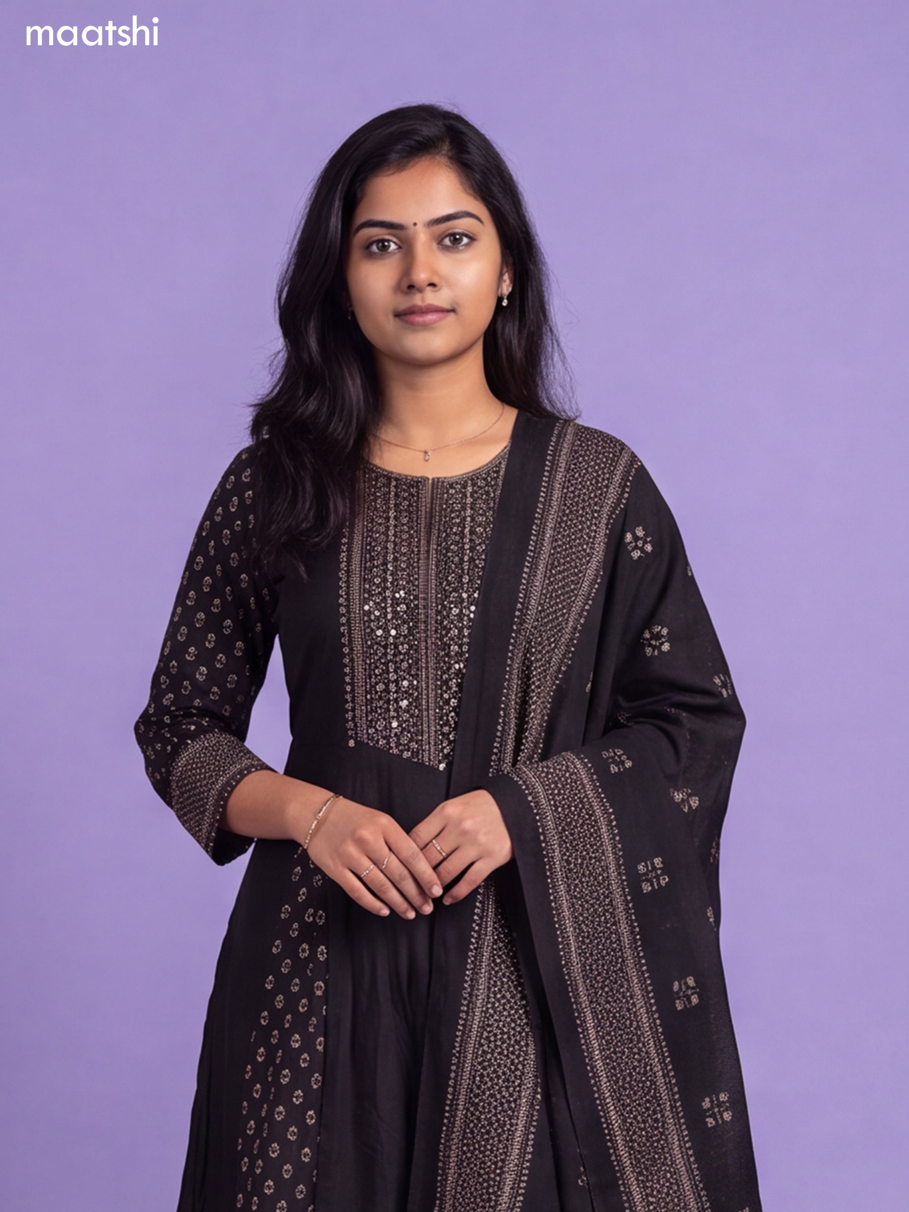 Black Cotton Printed Anarkali Suit